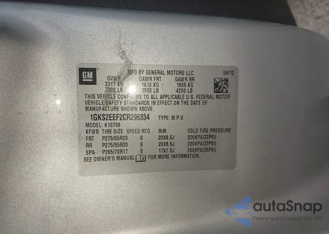 2012 GMC Yukon Denali из США, поврежденный, VIN 1GKS2EEF2CR296334